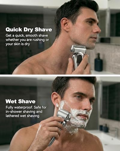 Foil Shaver with Floating Blade, Cordless Rechargeable Electric Shaver for Men, 7500Rpm Wet & Dry Gear Electric Razor, 100% Waterproof, Up to 100 min, Smart LCD, Travel Lock (Silver)