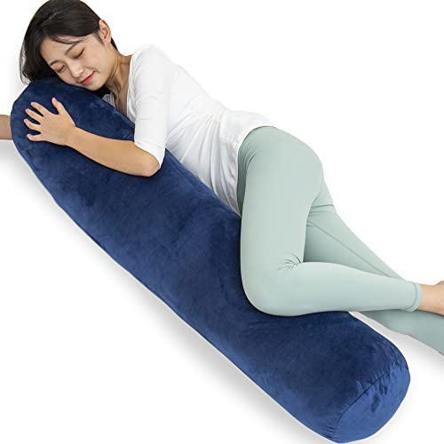 Magic Elephant 抱き枕 円筒型 120X20cm本体 ホテルロングクッション 男女兼用 横向き寝妊婦 人気プレゼントラグジュアリー感 ぬいぐるみ ふわふわ 体にフィット ヘタリにくいボディーピロ ハグーピロ 取り外しカバー付き（ネイビー）