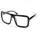 zeroUV Large Retro-Nerd Bold Thick Square Frame Clear Lens Glasses (Black)