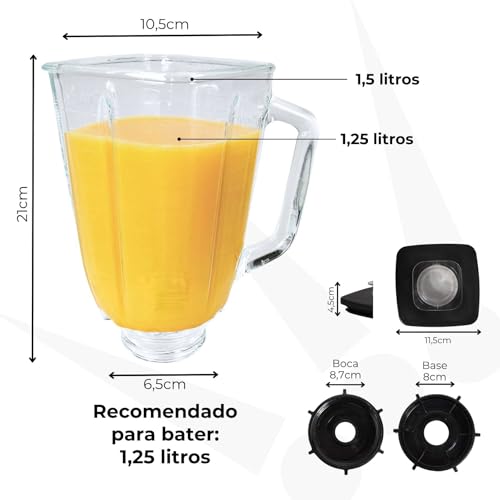 Jarra de Vidro com Tampa para Liquidificadores Osterizer Clássicos e Lâmina Arraste Conjunto Completo