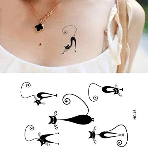 Tatouage Ephemere Femme Homme Temporary Tattoo Noir Chat Tatouage Waterproof Pour Bras Jambe Main Peau De Bijoux Amazon Fr Beaute Et Parfum