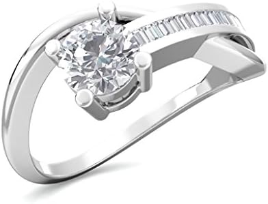 Ring for Women with Certified Taper Baguette Real Diamond wt 0.05 ct in Sterling Silver 925, Silver Taper Jewels, DGLA Certified Jewellery, Soul Mate Ring.