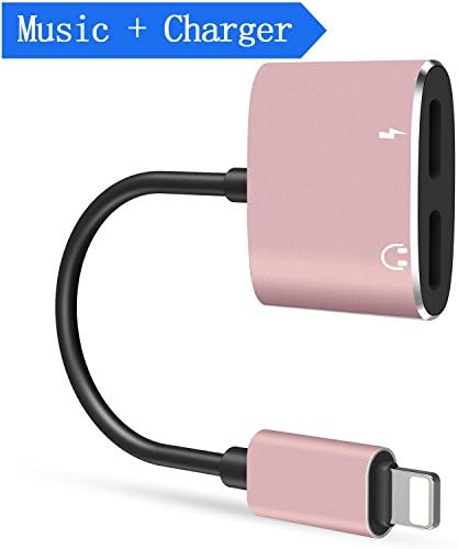 Lightning Headphone Adapter Charger for iPhone 7/7 Plus/8/8 Plus/X/10, Adaptor Support for Audio + Charging + Phone Call + Music Control for iPhone 7,Support iOS 10.33/11.2 or Later (Rose Gold)