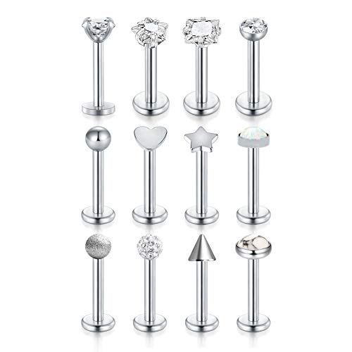 Briana Williams Tragus Earring Flat Back 16g Diamond Lip Labret Bar 6mm Stud Helix Piercing Jewellery