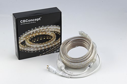 CBConcept UL Listed, 100 Feet, 10100 Lumen, 3000K Warm White, Dimmable, 120V AC Flexible Flat LED Strip Rope Light, 1830 Units 3528 SMD LEDs, Indoor/Outdoor Use, Accessories Included, [Ready to use] - Thumbnail 5