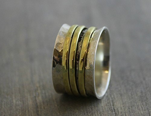 Sterling Silver Mixed Metals Brass Bohemian Spinning Fidget Ring size 7