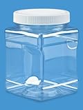 Clear Food Grade PET Plastic Square Grip Storage Jar w/ Cap - 32 Fluid Ounces (3-4 Cup Storage Capacity) by Pride Of India