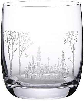 FLY ANGLE 12 oz Crystal Whisky Glass Cup With Etching Castle Design-Set of 2 GIfts (BLUE)