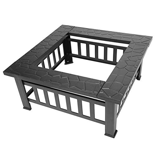 Lovinland Outdoor Fire Pit, Metal Patio Stove Square Table Fire Bowel Wood Burning Fireplace with Spark Screen,Poker,Grill