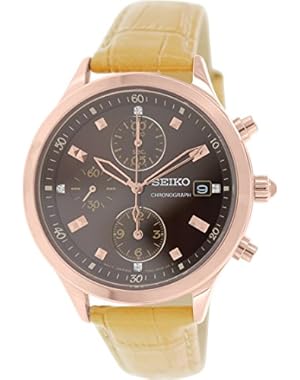 Seiko Chronograph Black Dial Tan Leather Ladies Watch SNDX04