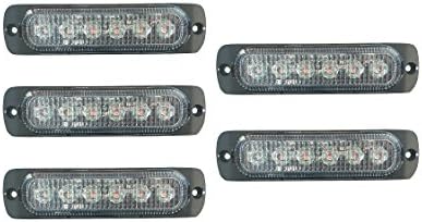 WEILONG 6 LED 6 Watt Emergency Vehicle Waterproof Surface Mount Deck Dash Grille Flash Light Warning Police Light Head with Clear Lens - 5 Pack (Blue+Amber)