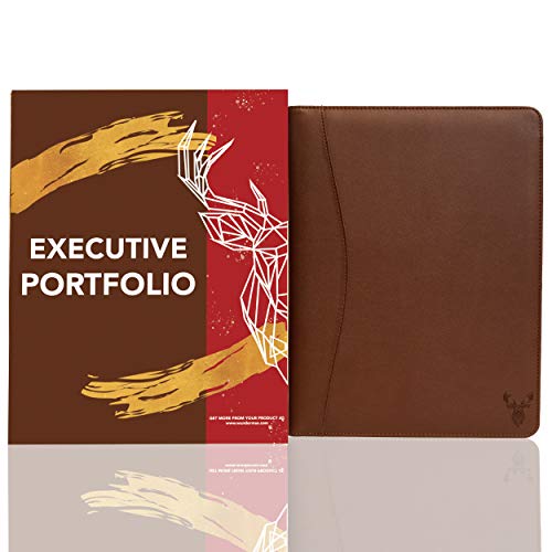 Wundermax Padfolio Portfolio Vegan Leather Binder Business Folder Resume Organizer with Legal Size Notepad Holder for Professional Notebook Interview Designer Clipboard Folio for Men Women Brown