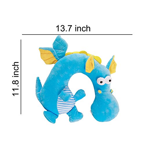 LUCKSTAR U-shaped Pillow - Soft & Small Cartoon Neck Pillow Comfortable Travel Pillow Animal Travel Neck Pillow Plush Toy Provides Relief and Support for Neck Pain Suit for Travel, Home (Blue Dragon)
