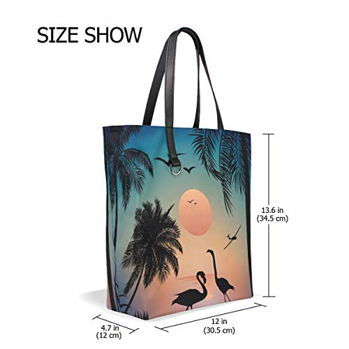 LEEZONE Women Tote Bag Shoulder Bag Double sides fashion Handbag-Flamingo Trees Printing()