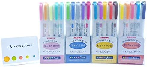 Zebra Mildliner 20 Colors Ver.2, Mild & Fluorescent, Deep & Warm, Cool & Refined, Friendly, T.Colore Original Sticky Notes, Value Set