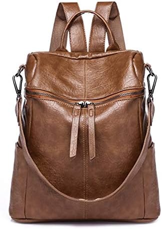 VHVCX Women Vintage Backpack Pu Soild Bagpack Large Capacity Shoulder Bag Preppy Style School Bags For Girl Zipper Travel Bag
