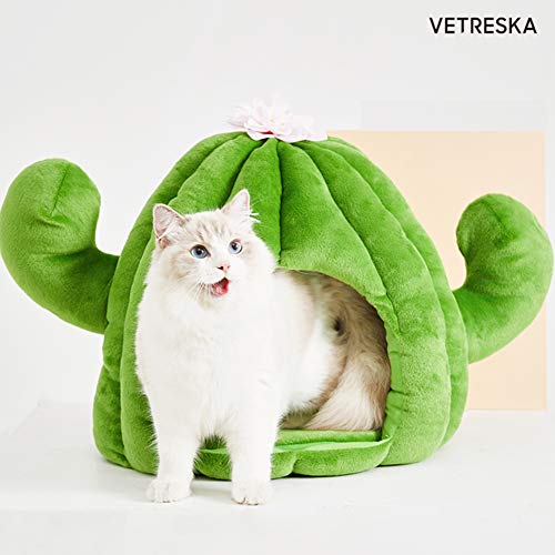 VETRESKA Cat Caves for Indoor Cats Cozy Cave Dog Bed Cat Cactus Bed with Removable Washable Cushioned Pillow Green