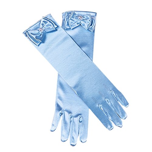 Mwfus Children Girl Beautiful Stage Performance Formal Party Pageant Gloves Princess Bow Long Tube Gloves