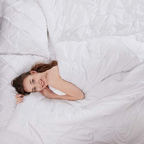 HOMBYS 2 Pieces Pinch Pleat Comforter Set, Pintuck Bedding Sets with Comforter, 1 Pillow Shams