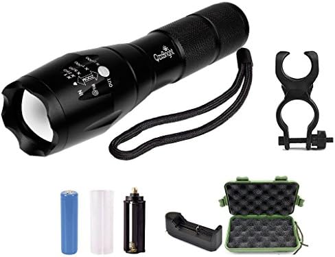 LED Tactical Flashlight,QzxBright 1000 Lumen XML T6 Portable Outdoor Water Resistant Torch with Adjustable Focus and 5 Light Modes,Rechargeable 18650 Lithium Ion Battery and Charger