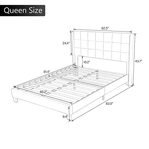 Allewie Queen Size Platform Bed Frame with Wingback / Fabric
