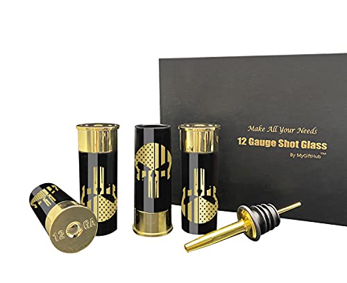 12 Gauge Shot Glasses- Perfect Shot Glass Set with Pourer-Great Mancave Gift for Father’s Day,Christmas or Birthday (Skull)