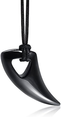 Men's Black 316L Stainless Steel Alpha Spear Wolf Teeth Pendant Adjustable Chain Necklace