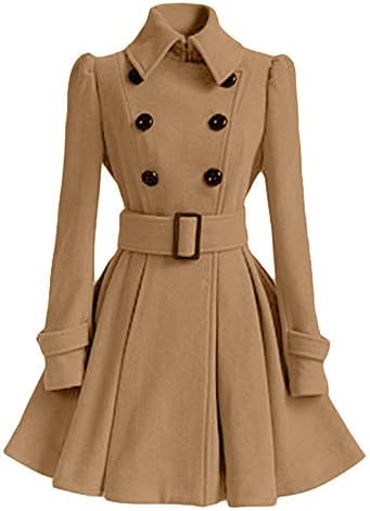 Women Coat Cinsanong Warm Woolen Trench Jacket Overcoat Winter Outwear Belt Parka