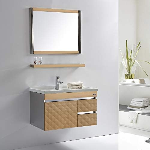 Buy Fuao Sanitaryware Foster Wall Mounted Designer Art Bathroom Vanity With Stainless Steel Cabinet Shelf Mirror And Ceramic Wash Basin Cabinet 800x460 Mm Mirror 800x500 Mm White Online At Low Prices In India