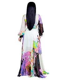 Halfword - Vestido largo de verano para mujer, con estampado floral, cuello en V, manga larga, estilo bohemio