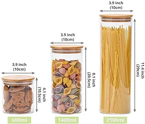 GGerou Glass Storage Jar with Bamboo Lids,Glass Airtight Canisters sets,Spice Jar, Pantry Organization and Storage Containers Ideal for Sugar, Coffee, Cookie, Candy,Cereals (1000ml/35.2 oz, Set of 6)