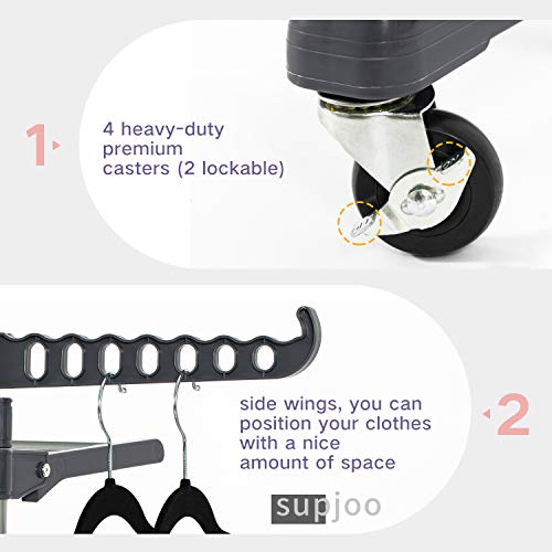 image for SUPJOO Clothes Drying Rack for Laundry 3 Tier,Rolling Garment Rack wit