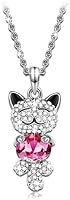 Pauline & Morgen "Lucky Cat" Pink SWAROVSKI ELEMENTS Crystal White Gold Plated Pendant Women Necklace. Birthday Valentines Mothers Day Christmas Anniversary Wedding Wife Girl Mother Daughter Gifts