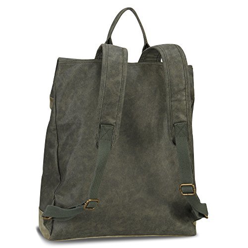 Hynes Eagle Stylish Roll Top Canvas Backpack Lightweight Travel Bag Matte Finish Army Green