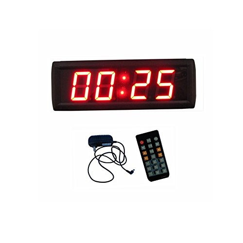 AZOOU 2.3" 4 Digits LED Clock Support Countdown/up Timer in Minutes Seconds IR Remote Control Red Color