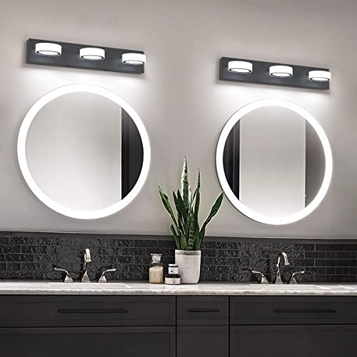 DESOOP Bathroom Lights Over Mirror 3-Light Dimmable LED Vanity Lights for Bathroom Matte Black Lighting Fixtures with Rotable Oval Lampshade 23.6'' Inch 18W 6000K Cool White