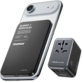 MOMAX Travel Essentials Bundle, 6-in-1 70W Universal Travel Adapter GaN + Magnetic Wireless Power Bank 5000mAh