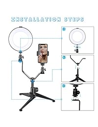 Anillo de luz LED de 5.9 in con trípode para YouTube Video y Maquillaje, Mini luz de cámara LED con soporte para teléfono móvil, lámpara LED de escritorio con 3 modos de luz y 11 nivel de brillo