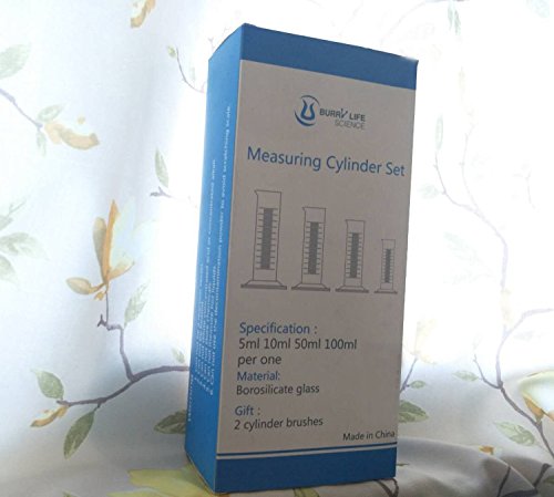 Glass Graduated Measuring Cylinder Set 5ml 10ml 50ml 100ml Glass with Two Brushes