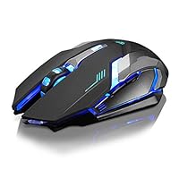 Ruiqas Wireless Gaming Mouse, Rechargeable 2.4G Wireless Silent Colorful LED Backlit USB Optical Ergonomic Gaming Mouse Mice (Color : Black)