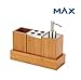 Bamboo Vanity Caddy Bath Countertop Organizer Set - Soap Pump - Toothbrush Holder - Stainless Steel Finish - Removable Ceramic Interior - Hand Made Modern Luxury Decor by Maxtir (Bamboo, 4-Piece)