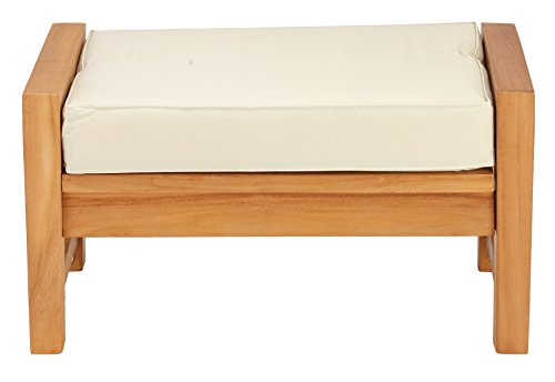 Bare Decor Gaston Cushioned Ottoman/Stool in Solid Teak Wood
