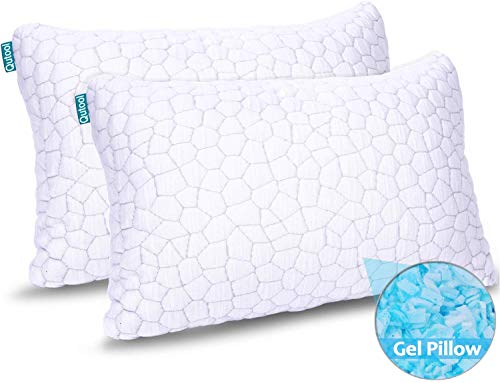 2-Pack Cooling Bed Pillows for Sleeping - Adjustable Gel Shredded Memory Foam Pillow - Hypoallergenic Bamboo Pillows for Side Back Sleepers + Washable Removable Cover Queen Size - Thumbnail 2