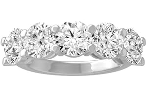 ARAIYA FINE JEWELRY 1/2 Carat - 5 Carat Lab Grown Diamond Five Stone Ring | 14K Solid White or Yellow Gold Wedding Anniversary Band Ring | D-E Color and VS clarity