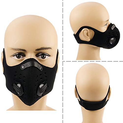 Dust Mask Anti Pollution Respirator PM2.5 Dustproof Safety Mask Washable and Reusable with 8 Carbon N99 Filters for Pollen Allergy Woodworking Mowing Running Outdoor Activities, 2 Packs (Black)