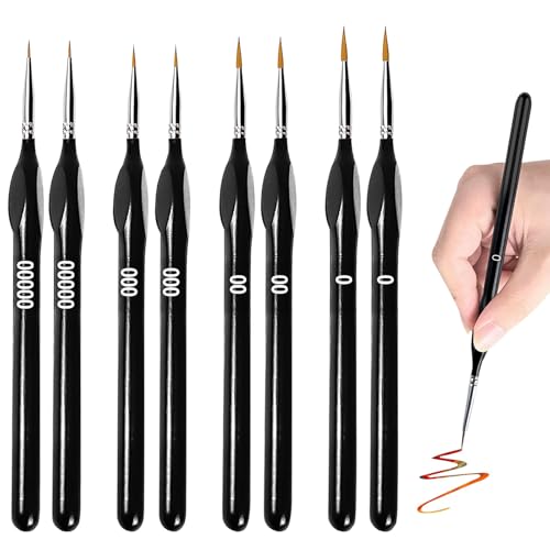 Lainike 8Er Feine Detail Pinsel Set, Malen Nach Zahlen Pinsel, Modellbau Detail Pinsel, Feine, Miniatur, Für Nagelkunst, Acryl, Aquarell, Ölgemälde, Strichmalerei