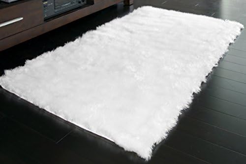 Glamour Home Faux Sheepskin Silky Flokati Fur Shaggy Area Rug (5x3, White)
