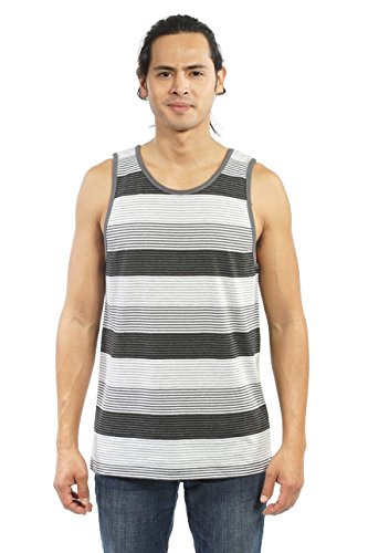 YAGO Men's Striped Tank Top YG5213 (Gray/Dark Gray/Black, Large)
