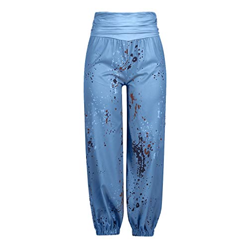 Respctful✿Women's Comfy Stretch Floral Print Drawstring Palazzo Wide Leg Lounge Pants Casual Loose Elastic Waist Harem Pants Blue