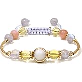 La Meno Energy Stone Bracelet Prosperity Handmade Natural Labradorite Yellow Quartz Sunstone Jade Adjustable Mother's day Birthday